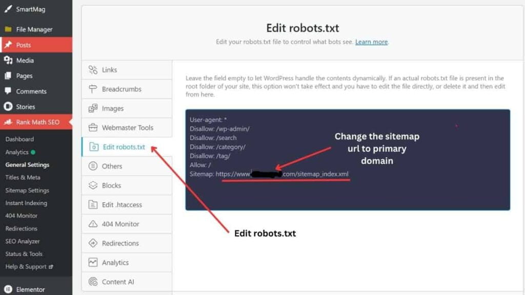 add new primary domain sitemap_index.xml link on robots.xml file